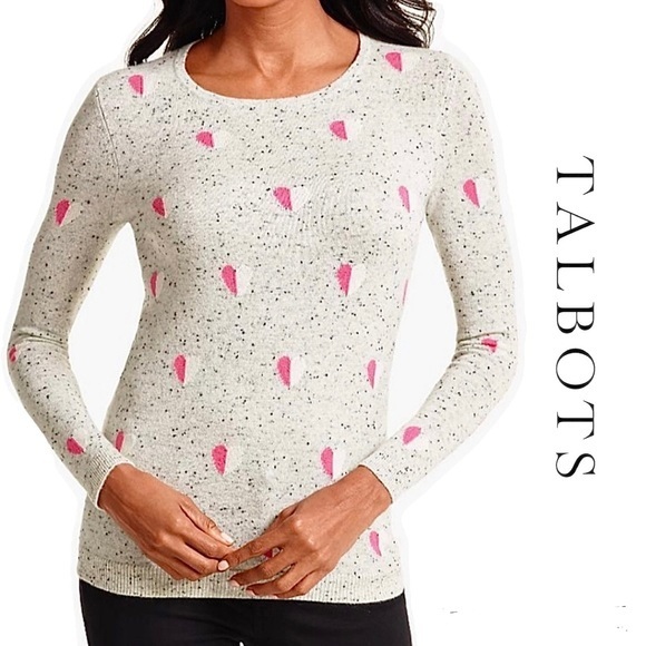 Talbots 100% Pure Cashmere Heart Print Love Crew Sweater